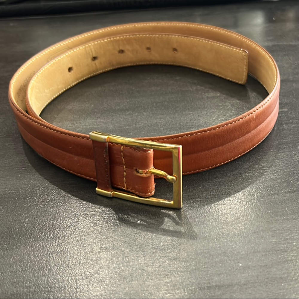 Dior Gold and Brown Leather Belt with Elegant Buckle